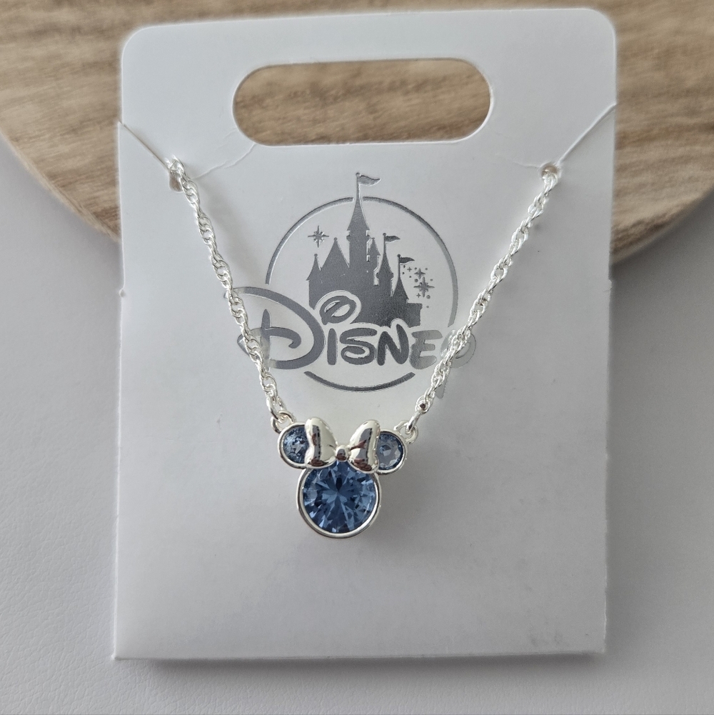 Minnie Mouse March Birthstone Necklace – Aqua Blue Crystal – Silver Tone